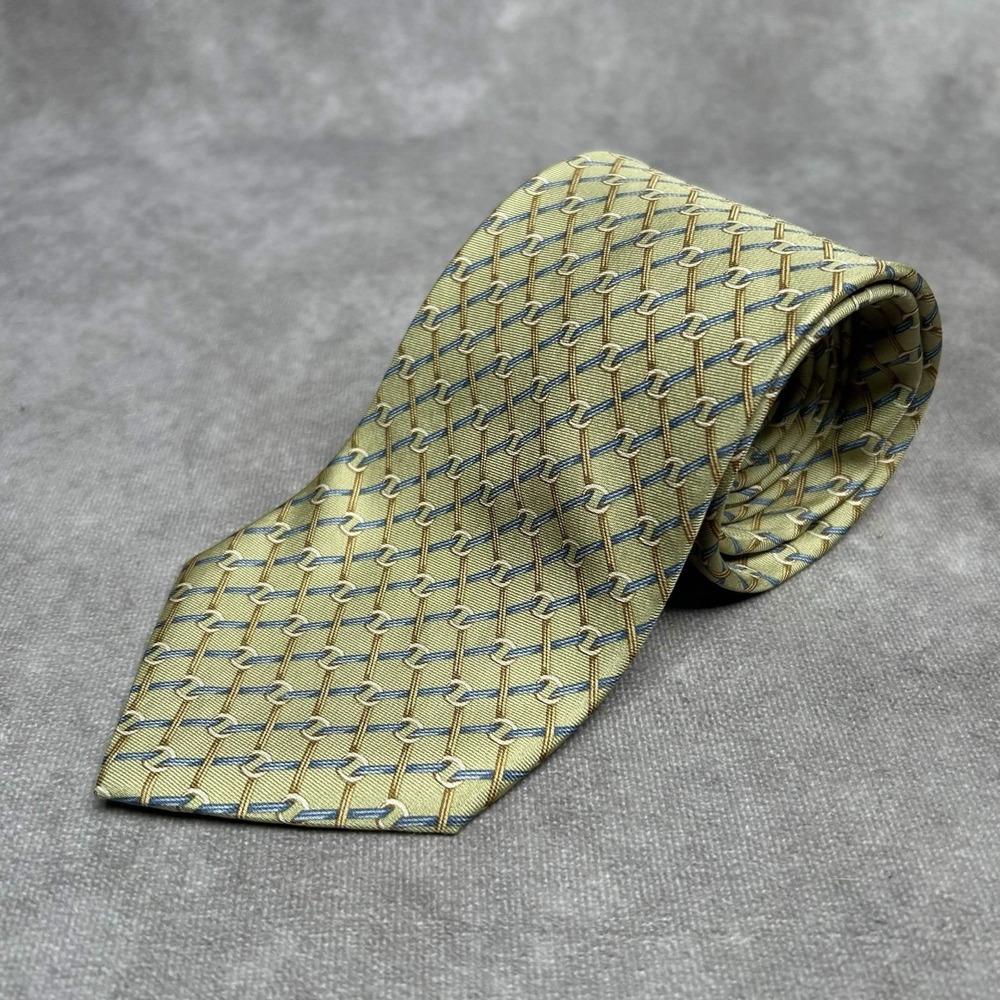 Brooks Brothers Makers Tie - Chain Link Design Pure Silk Beige Necktie